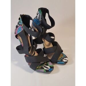 Women's Multicolor Strappy Snake Skin Stiletto Heels Back Zipper Pumps Size 8